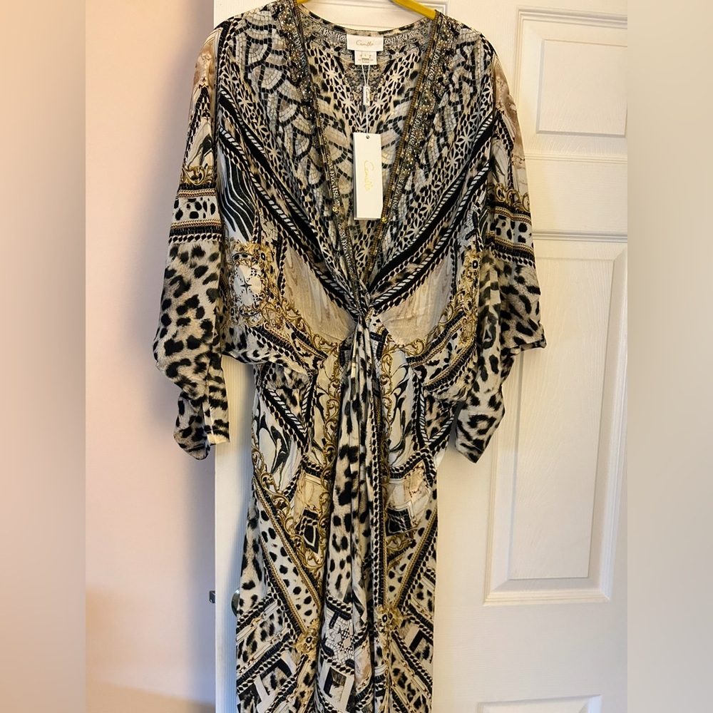 Camilla Animal Print Long Sleeve silk boho Dress